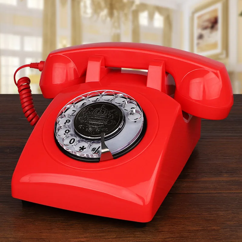 Red Corded Telephone, Classic Rotary Dial Home Office Phones, Antique Vintage Telephone of 1930s Old Fashion Telephone 1