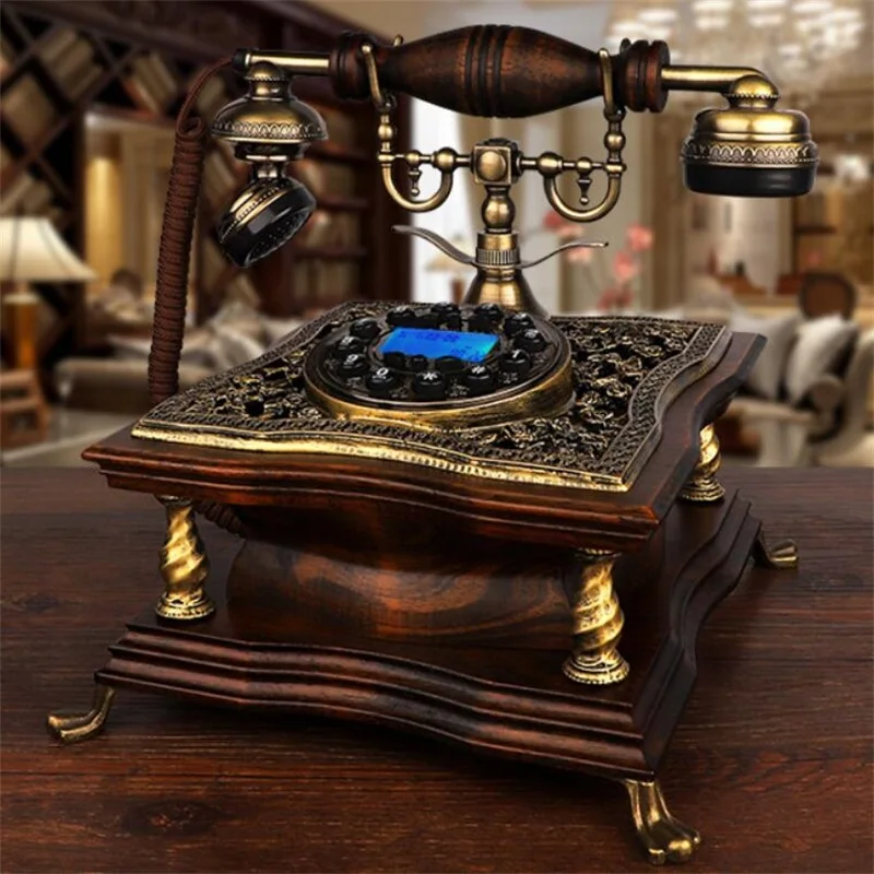 Real Antique Corded Landline Telephone Resin Fixed Digital Retro Phone Button Dial Vintage Decorative Telephones for Home Family 7