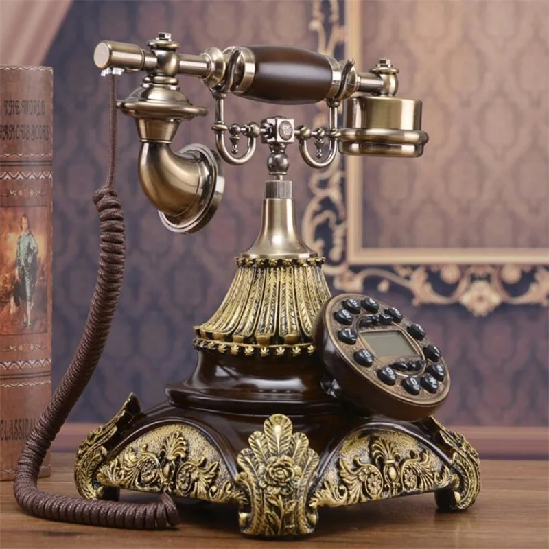 Antique Corded Telephone, Resin Fixed Digital Retro Phone Button Dial Vintage Decorative Telephones Landline for Home Office 2