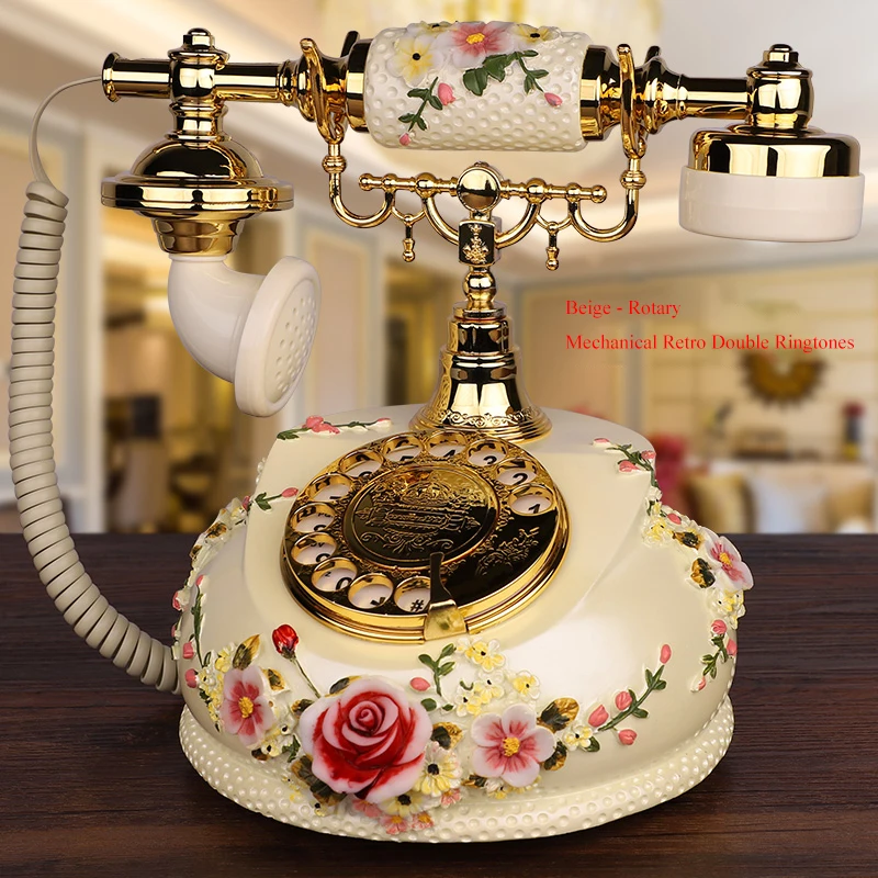 Vintage Phone Retro Landline Telephone Speakphone Flower Classic Phone Telephone, Rotary/ Button Dial with FSK/DTMF/Caller ID 6