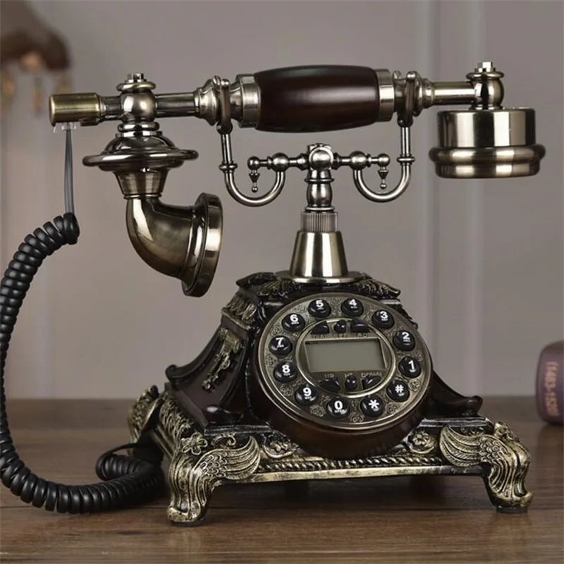 European Antique Touch Dial Old Fixed Telephone Retro Home Fashion Caller ID Creative Wired Telephone Landline Phone 1