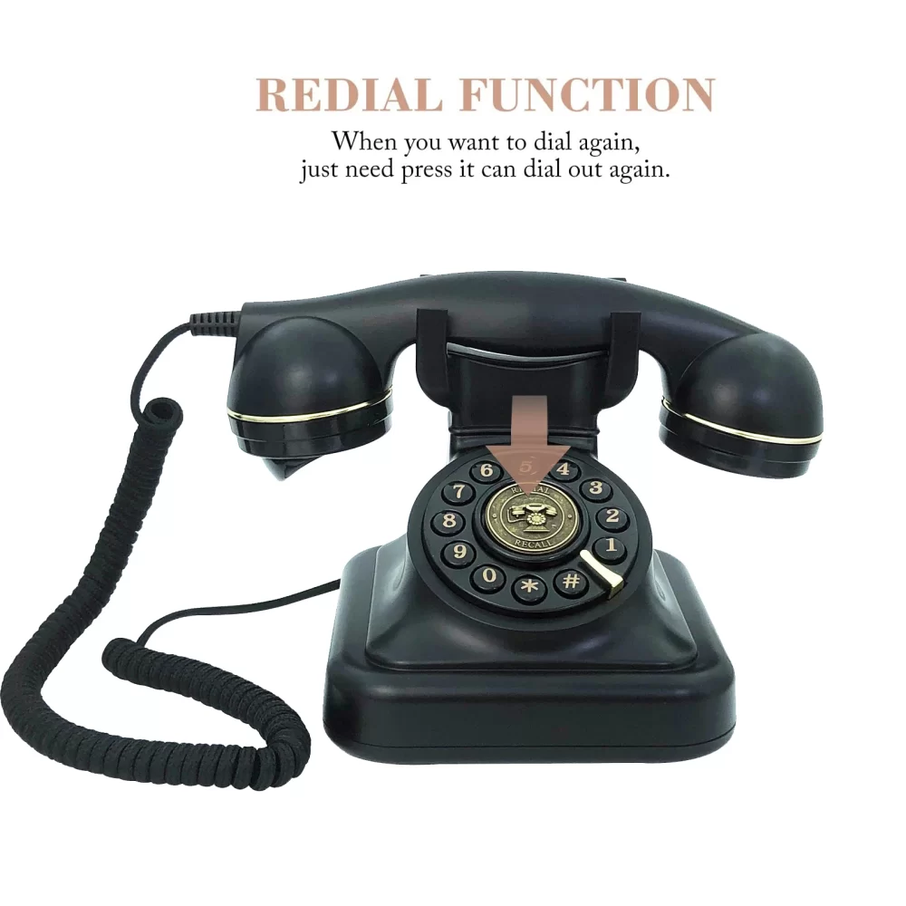 Corded Landline Phone for Home, Black Retro Phone Vintage Plastic Telephone Desktop Landline Telephone Fixed Antique Telephone 3