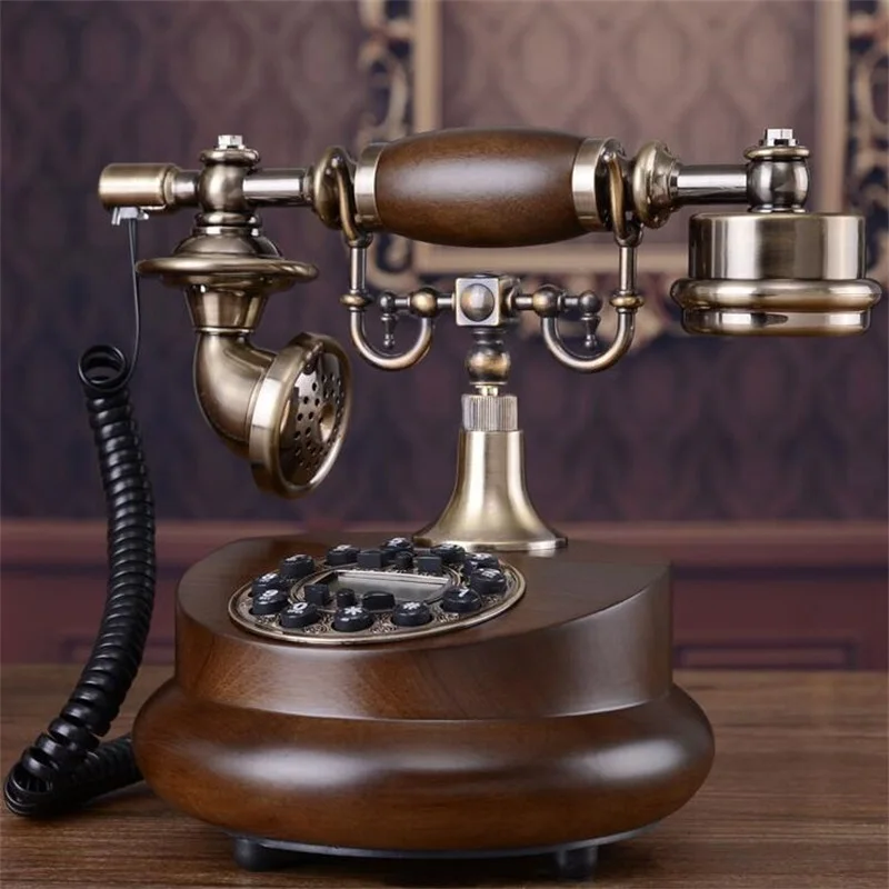 Solid Wood Digital Telephone Landline Classic Vintage Antique Telephone Old Fashioned Button Dial Home Telephone for Decoration 2