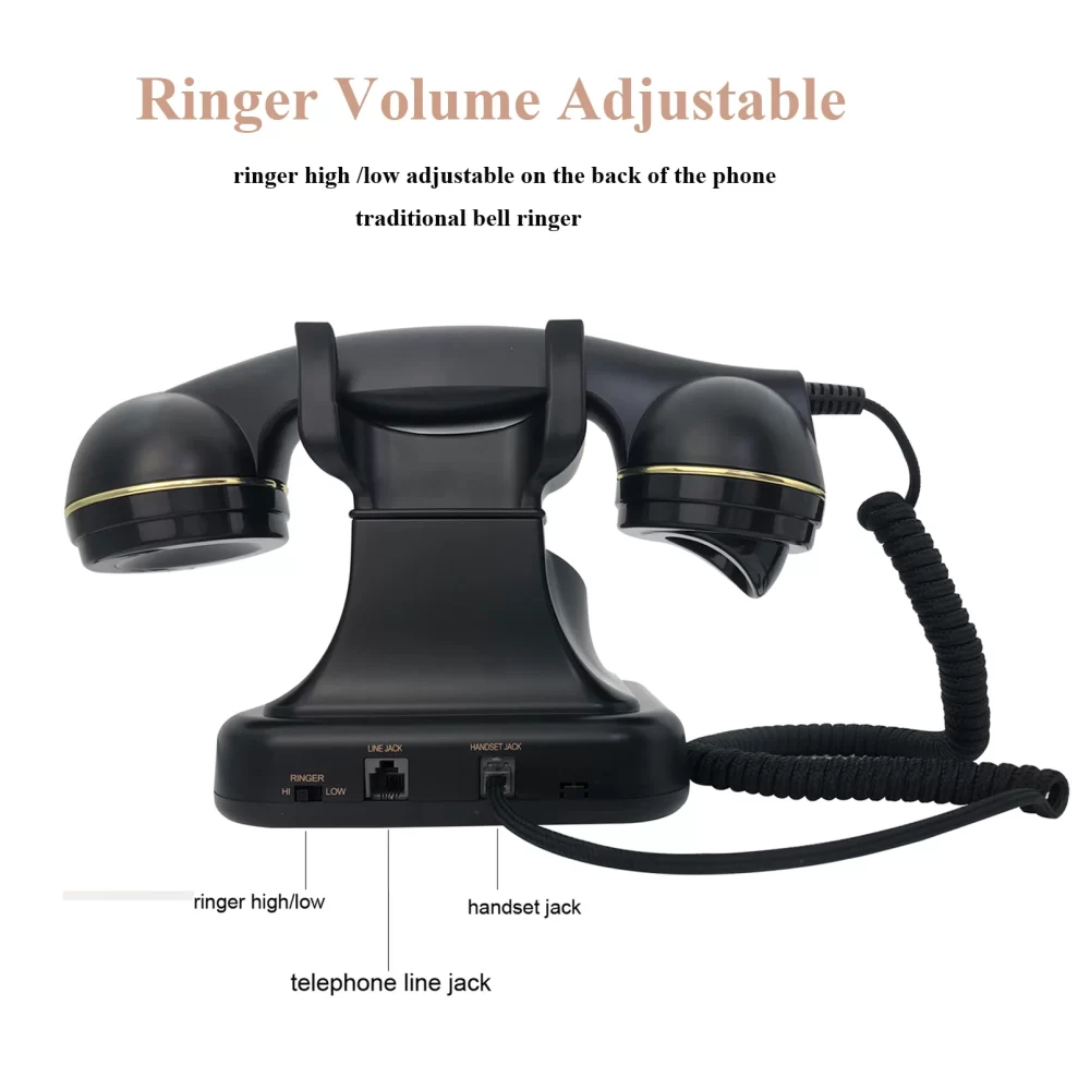 Corded Landline Phone for Home, Black Retro Phone Vintage Plastic Telephone Desktop Landline Telephone Fixed Antique Telephone 4