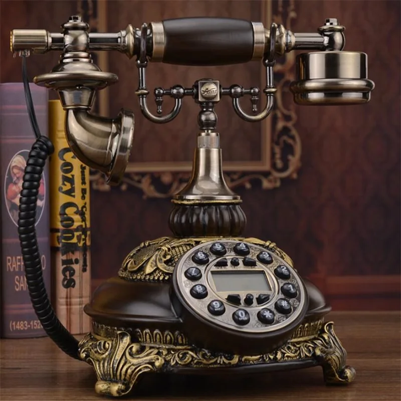 Antique Corded Telephone Fixed Digital Retro Phone Button Dial Vintage Decorative Solid Wood Telephones Landline Home Office #9 20