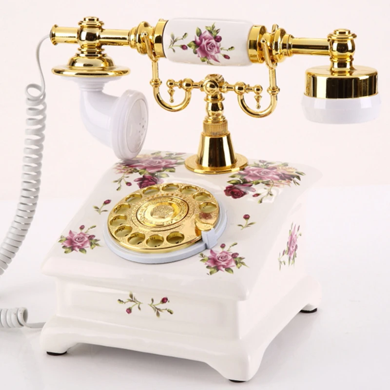 Vintage Phone Rotary Dial Retro Old Fashioned Ceramic Landline Telephone for Home Office Cafe Bar Decoration, Handsfree Calling 2