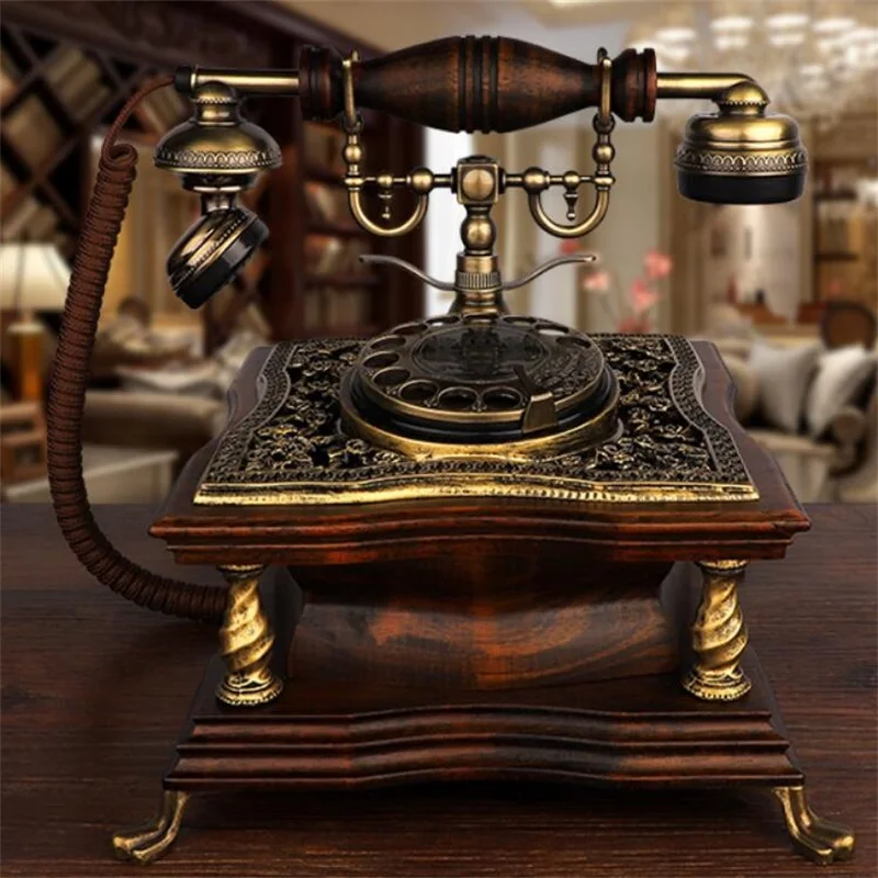 Real Antique Corded Landline Telephone Resin Fixed Digital Retro Phone Button Dial Vintage Decorative Telephones for Home Family 2