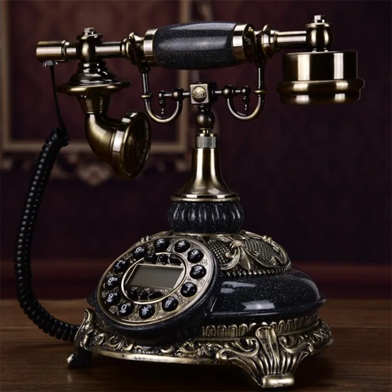 Europe Fashion Grade Office Resin Bronze Antique Telephones Hotels Phone Vintage Telephone Handsfree Blue screen Caller ID 2