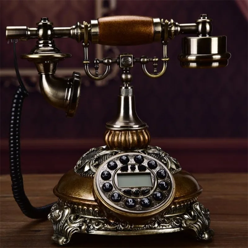 Europe Fashion Grade Office Resin Bronze Antique Telephones Hotels Phone Vintage Telephone Handsfree Blue screen Caller ID 7