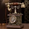 European antique creative telephone retro solid wood craft old-fashioned rotary dial wired home office telephone landline 1