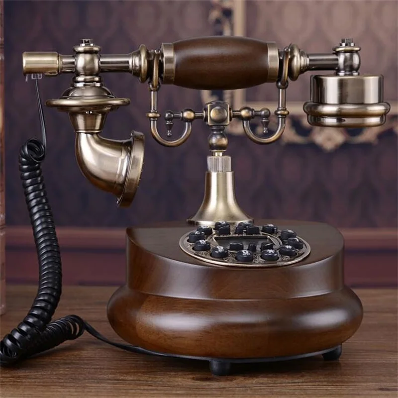 Solid Wood Digital Telephone Landline Classic Vintage Antique Telephone Old Fashioned Button Dial Home Telephone for Decoration 1